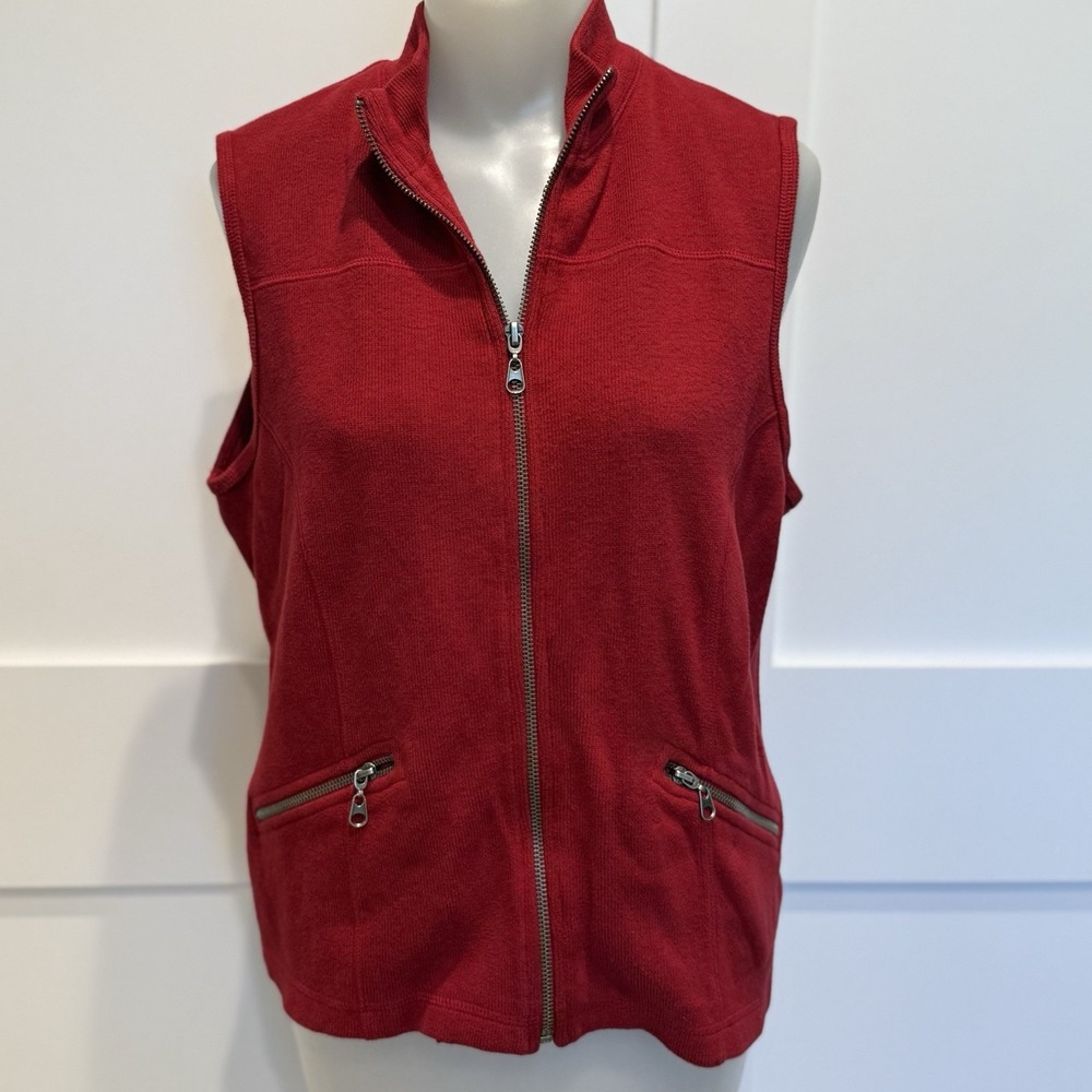 VTG Jones New York Country Red Zip Vest 90s Cotton Equestrian Classic Preppy L